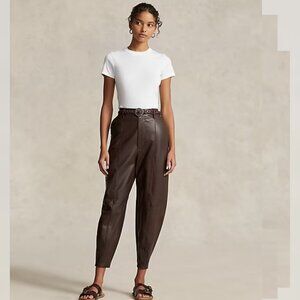 Polo Ralph Lauren- Lambskin Leather Tapered Pant Size 0- Rich Brown- NWT